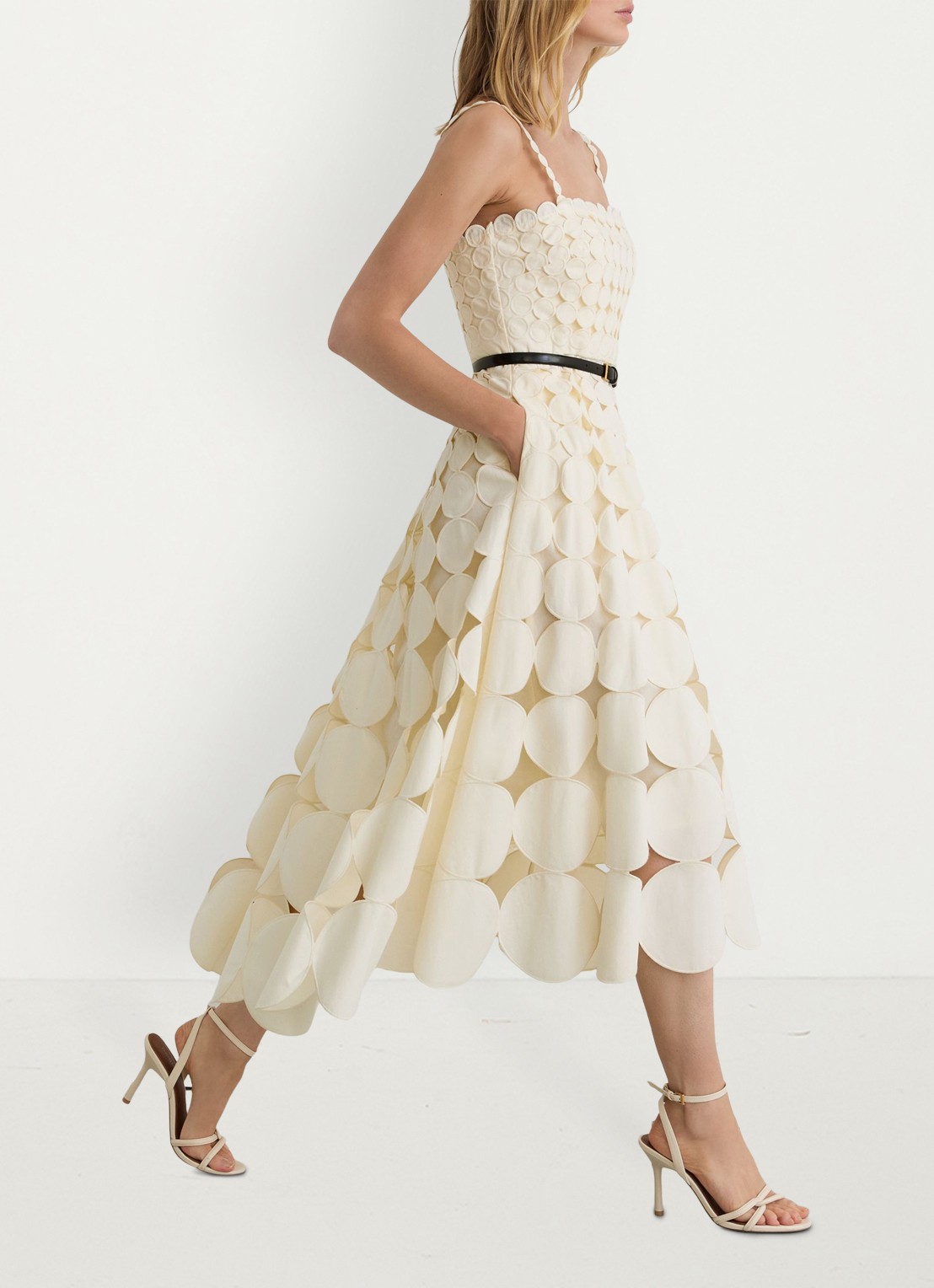 Reiss Gigi midi jurk met cut-out detail - detail creme