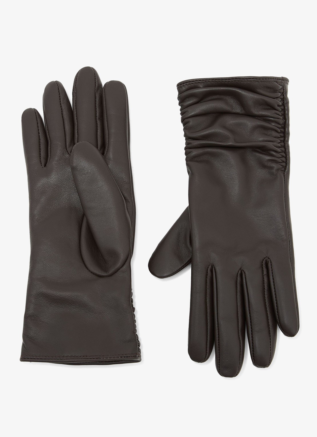 Reiss Ginny leren handschoenen met ruches - voorkant 2 chocoladebruin