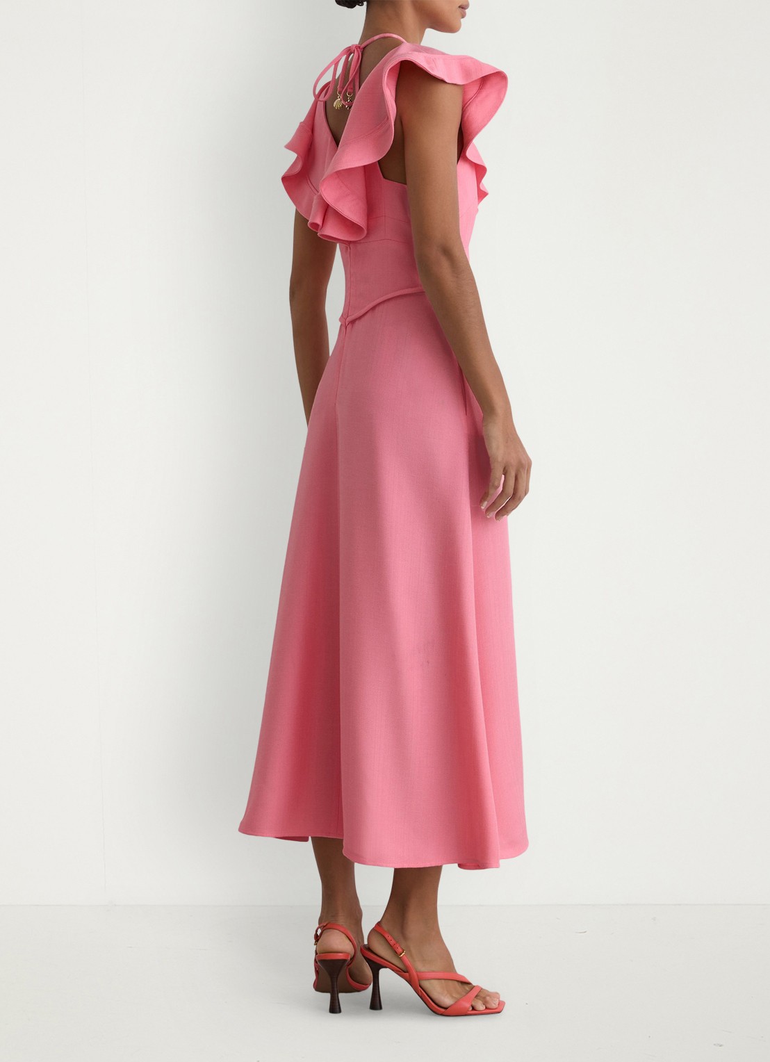 Reiss Giselle midi jurk met split en cut-out detail - achterkant roze