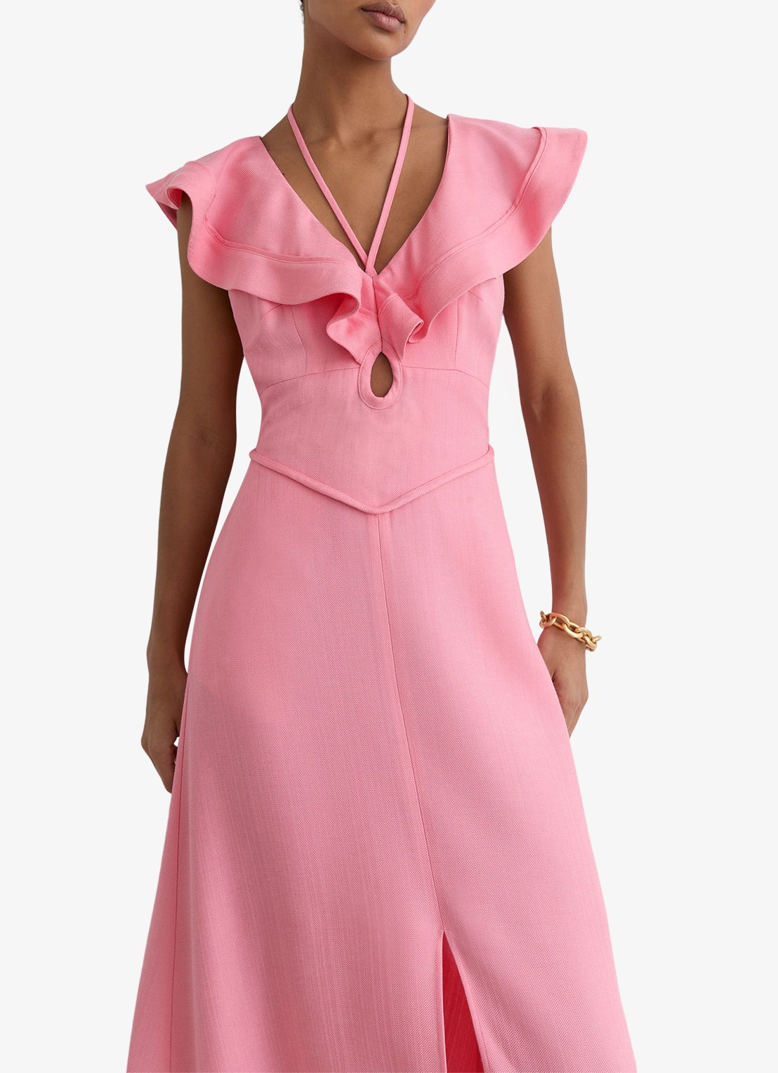 Reiss Giselle midi jurk met split en cut-out detail - detail 7 roze