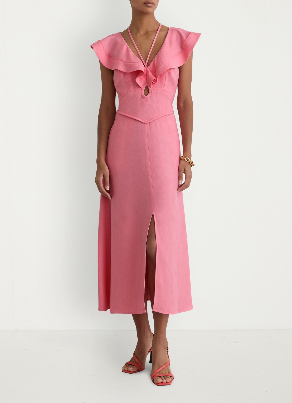 Reiss Giselle midi jurk met split en cut-out detail - voorkant 3 roze