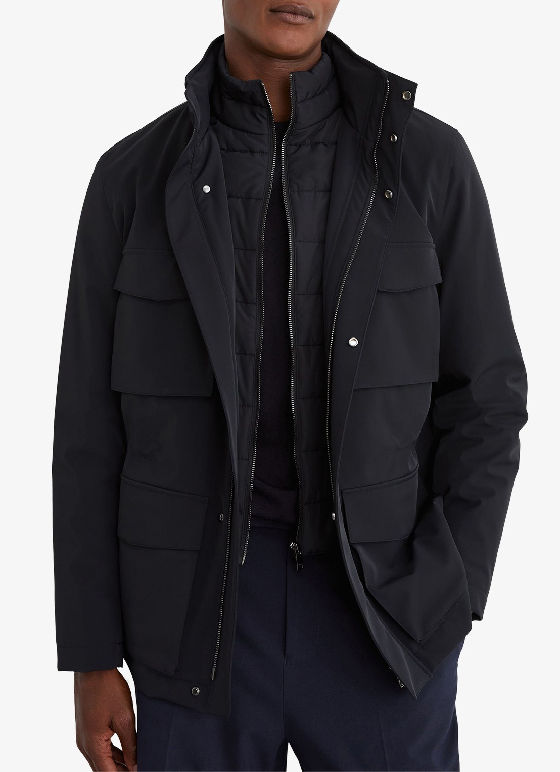 Reiss GLICK gewatteerde jas met capuchon  - detail navy / blauw