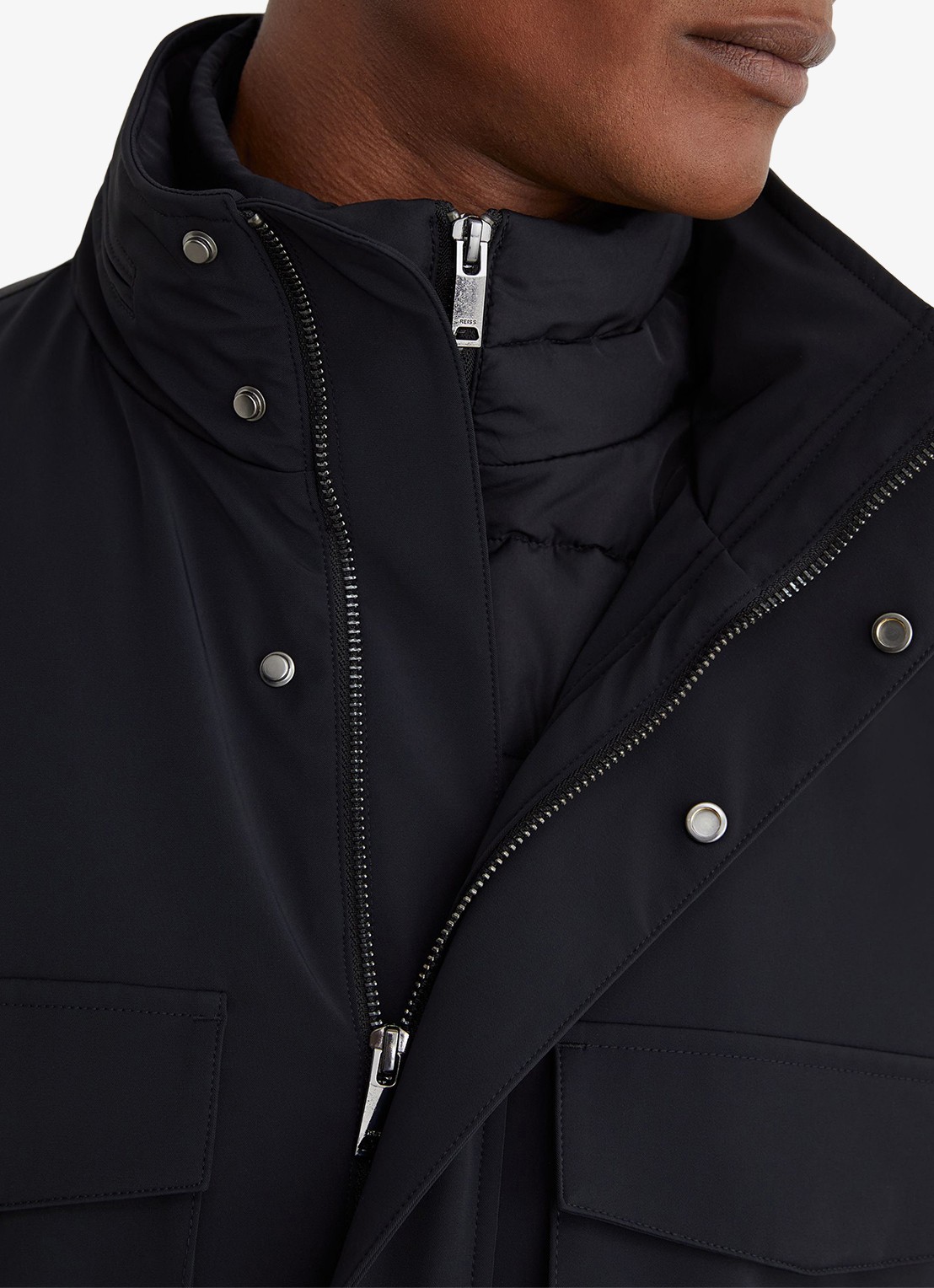 Reiss GLICK gewatteerde jas met capuchon  - detail 2 navy / blauw
