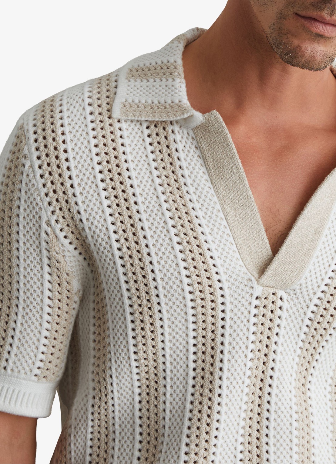 Reiss GLOBE polo met streepprint - detail 2 beige