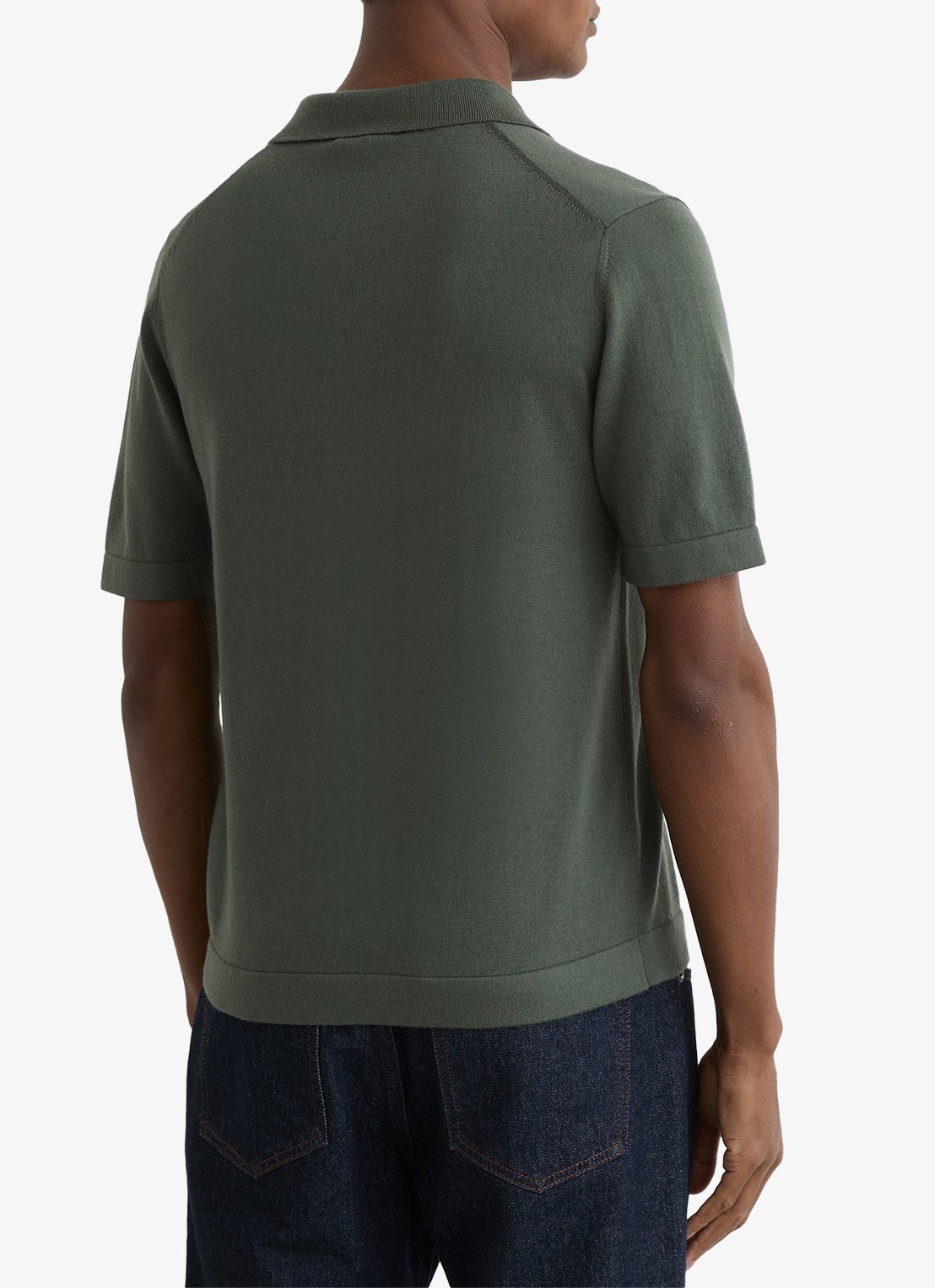Reiss Grafton fijngebreid overhemd van merino wol - achterkant 3 kale green / groen