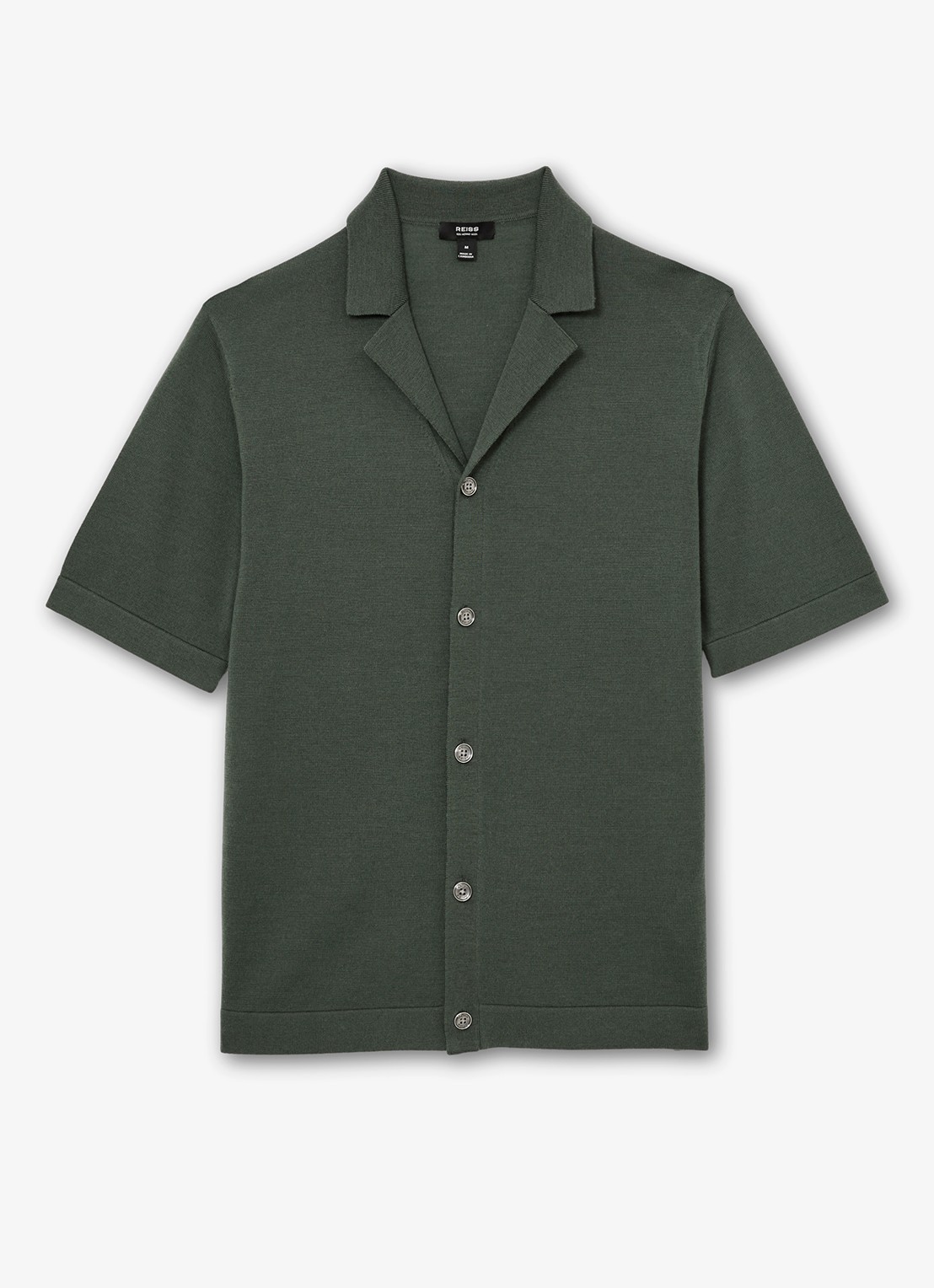 Reiss Grafton fijngebreid overhemd van merino wol - voorkant kale green / groen
