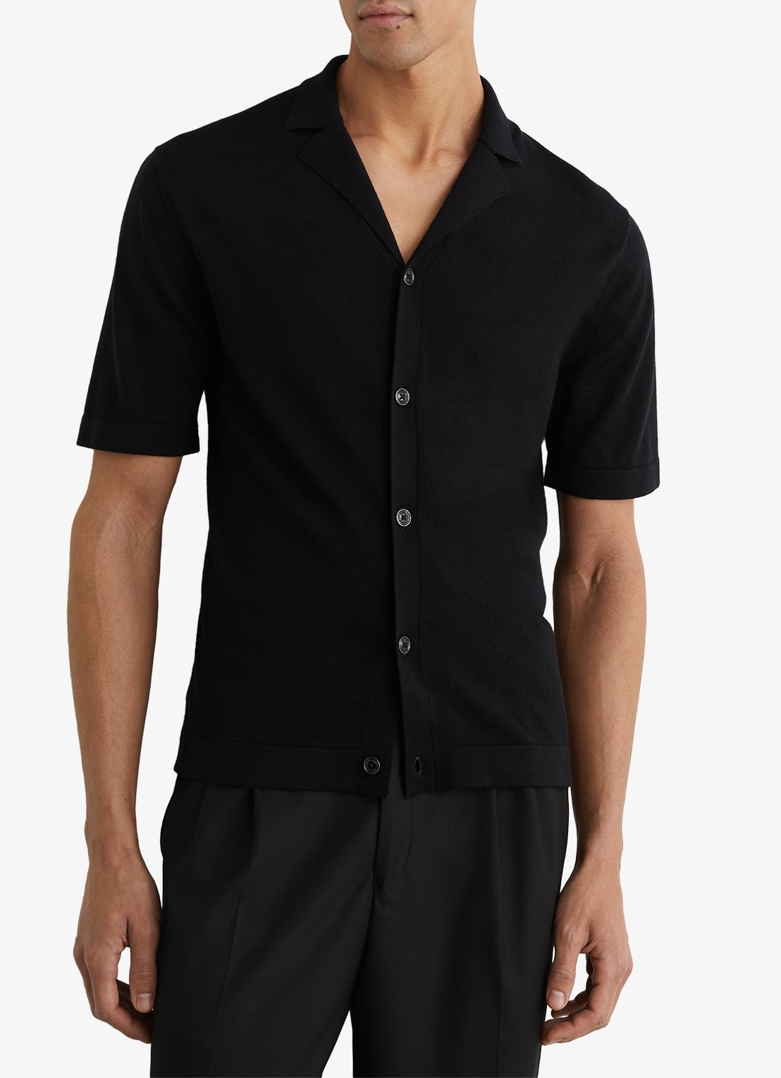 Reiss Grafton fijngebreid overhemd van merino wol - detail 2 black / zwart