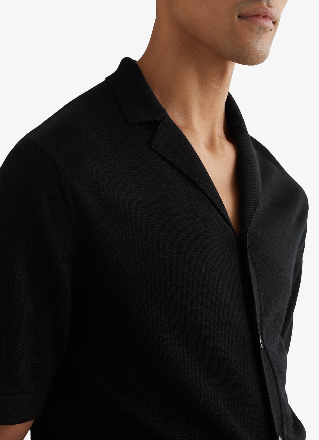 Reiss Grafton fijngebreid overhemd van merino wol - detail 3 black / zwart