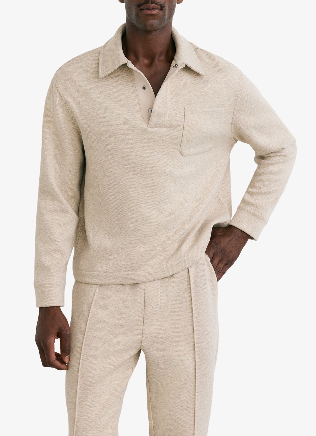 Reiss Gray fijngebreide trui in wolblend met polokraag - detail beige