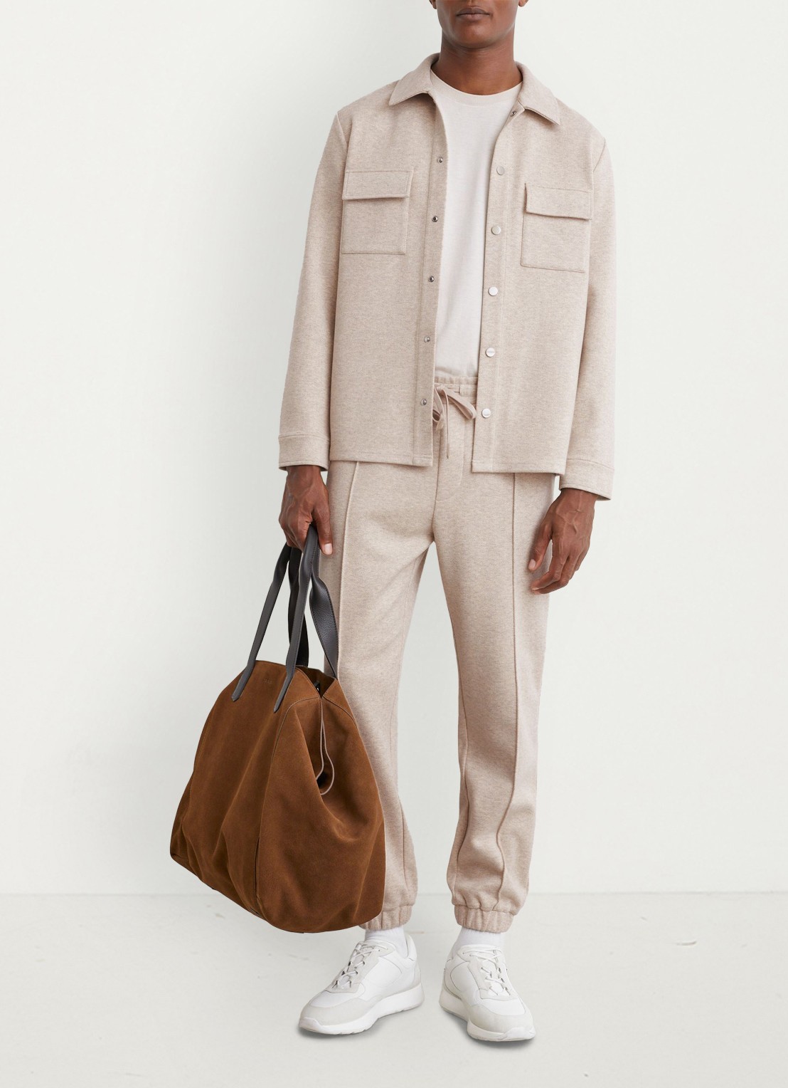 Reiss Gray tapered fit joggingbroek in wolblend met steekzakken en trekkoord - voorkant 6 beige