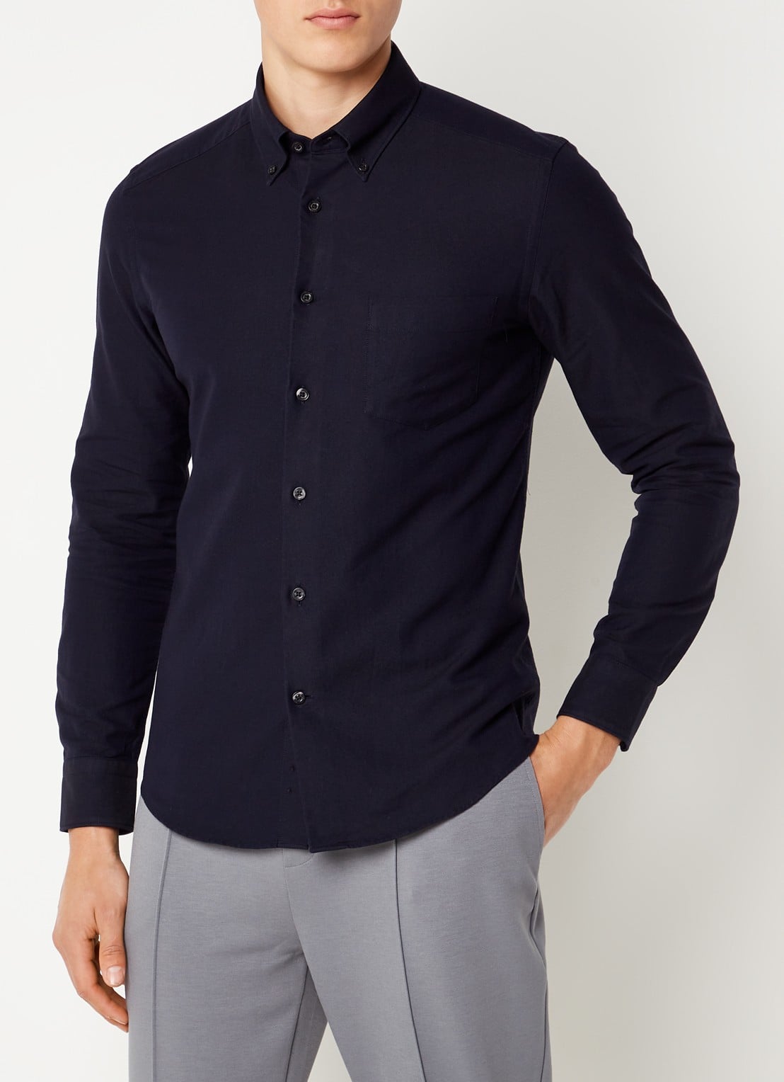 Reiss Greenwich slim fit overhemd met borstzak - detail 4 donkerblauw