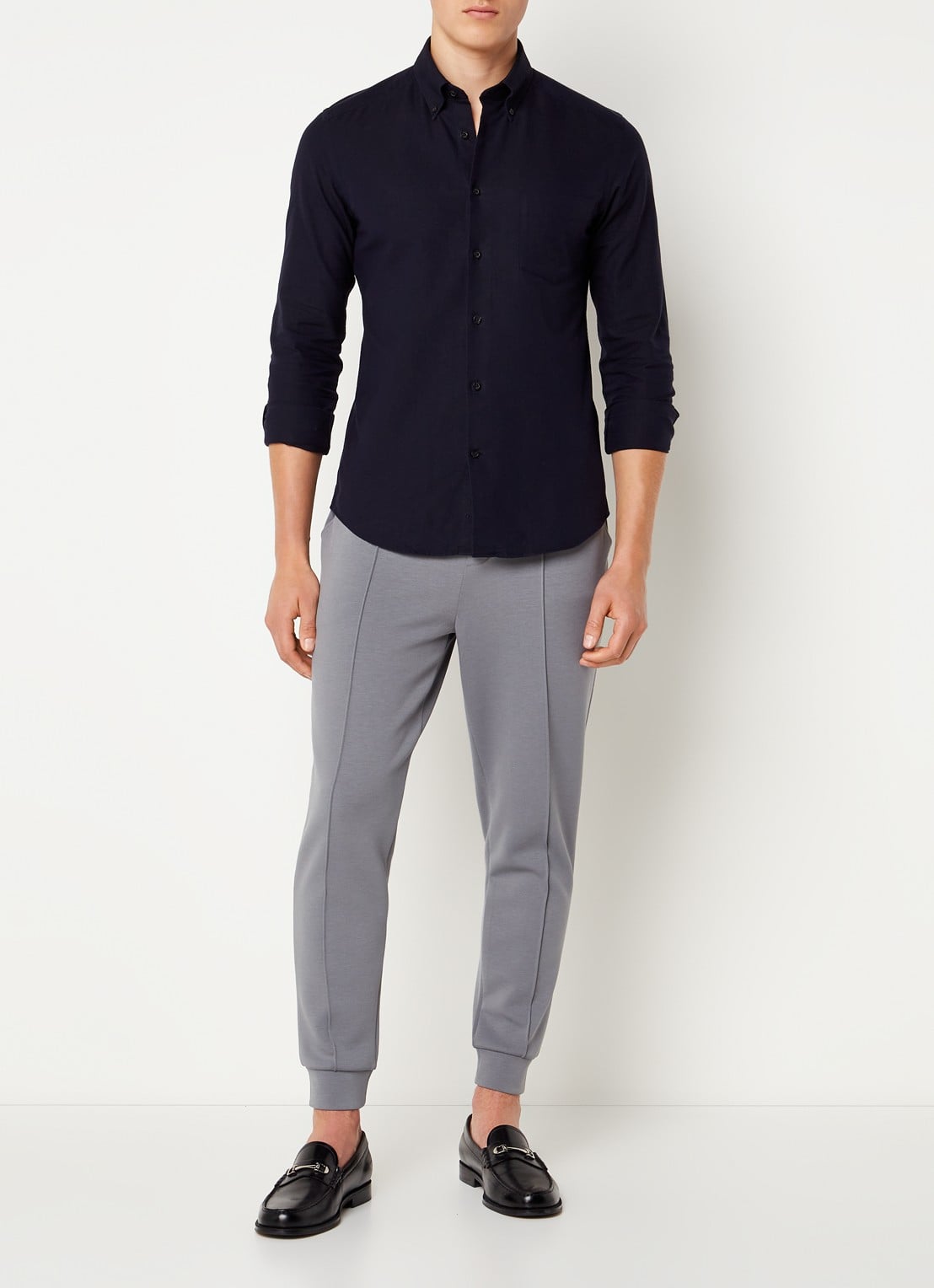 Reiss Greenwich slim fit overhemd met borstzak - voorkant 2 donkerblauw