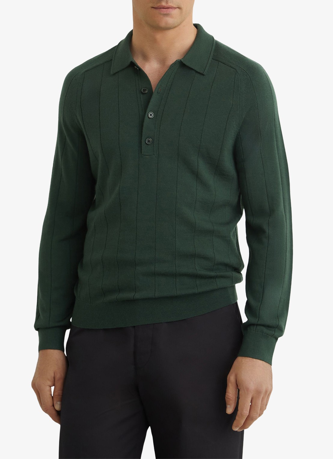 Reiss Greyson pullover in merino wolblend - detail donkergroen