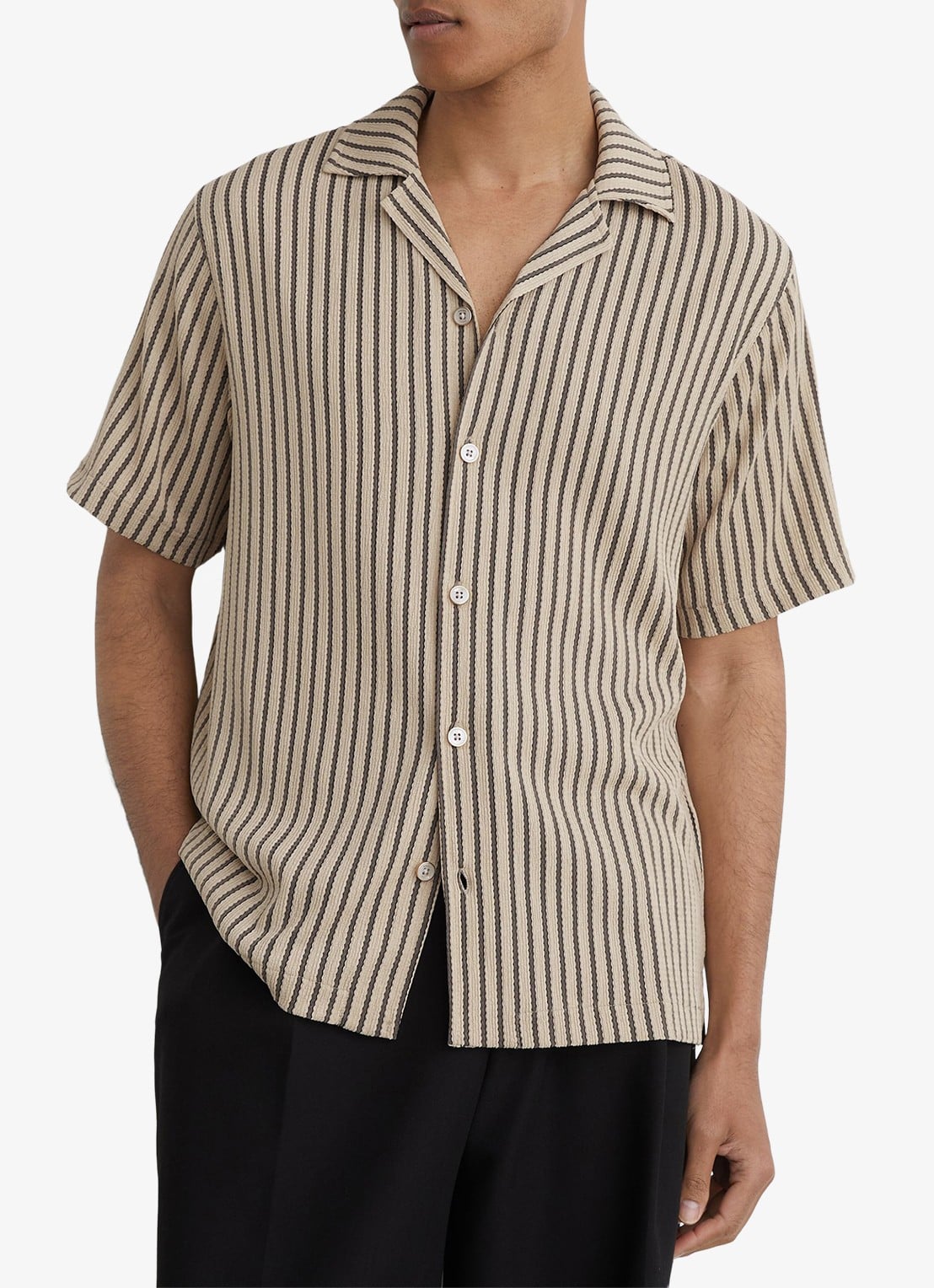Reiss Griff regular fit overhemd met streepprint - detail 4 donkergrijs