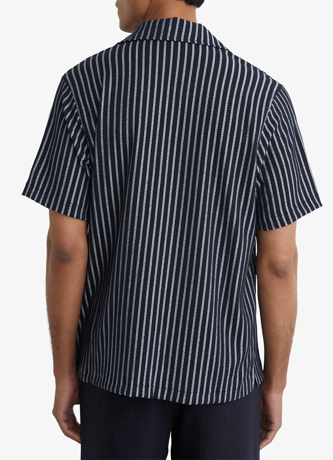 Reiss Griff regular fit overhemd met streepprint - achterkant donkerblauw