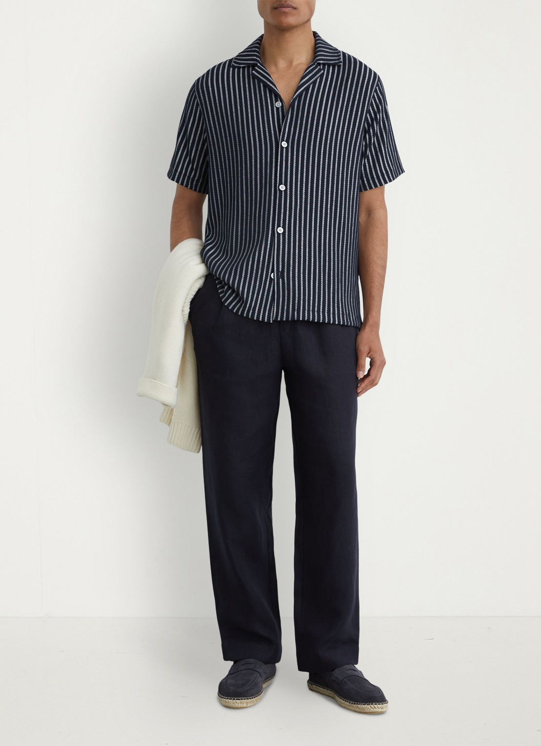 Reiss Griff regular fit overhemd met streepprint - voorkant 3 donkerblauw