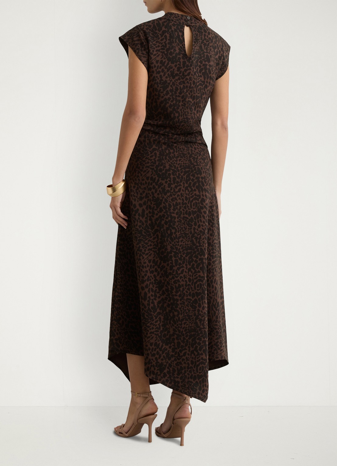Reiss Harlie midi jurk met panterprint en split - achterkant 7 bruin