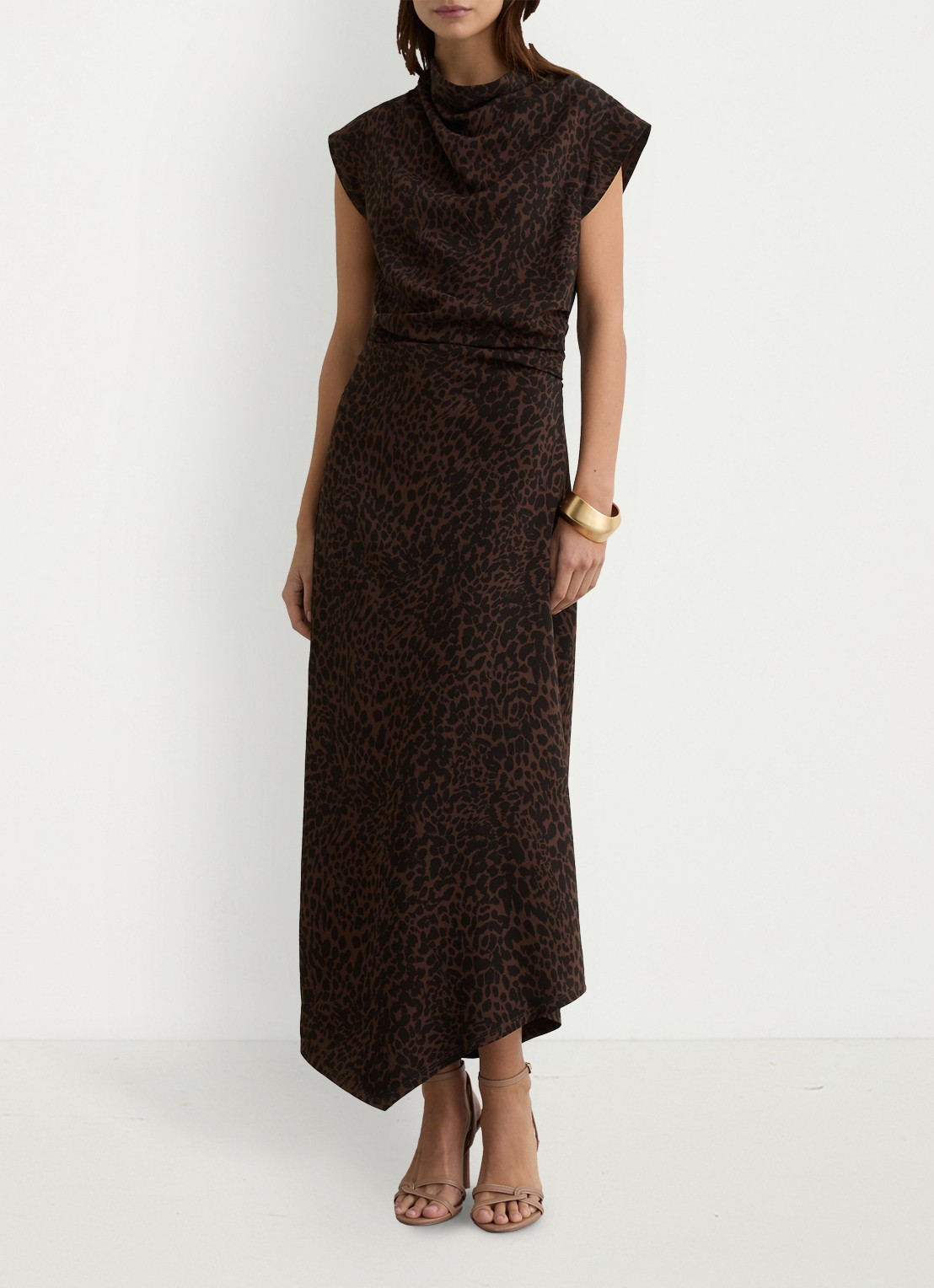 Reiss Harlie midi jurk met panterprint en split - detail 2 bruin
