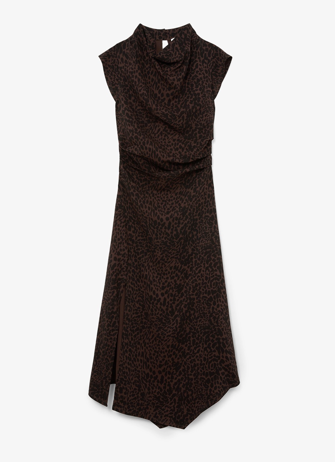 Reiss Harlie midi jurk met panterprint en split - voorkant 5 bruin