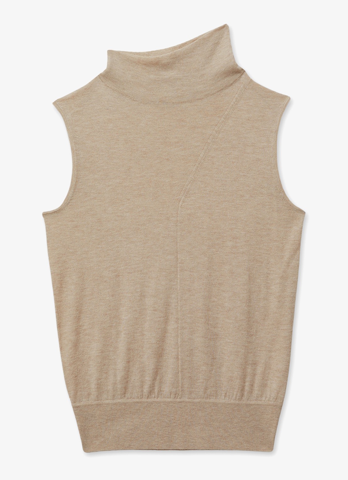 Reiss Harper mouwloze top van wol met col - voorkant beige