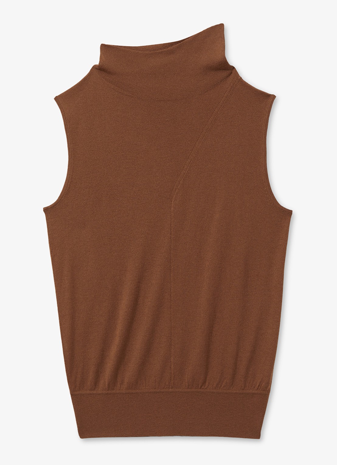 Reiss Harper mouwloze top van wol met col - voorkant 6 cognac