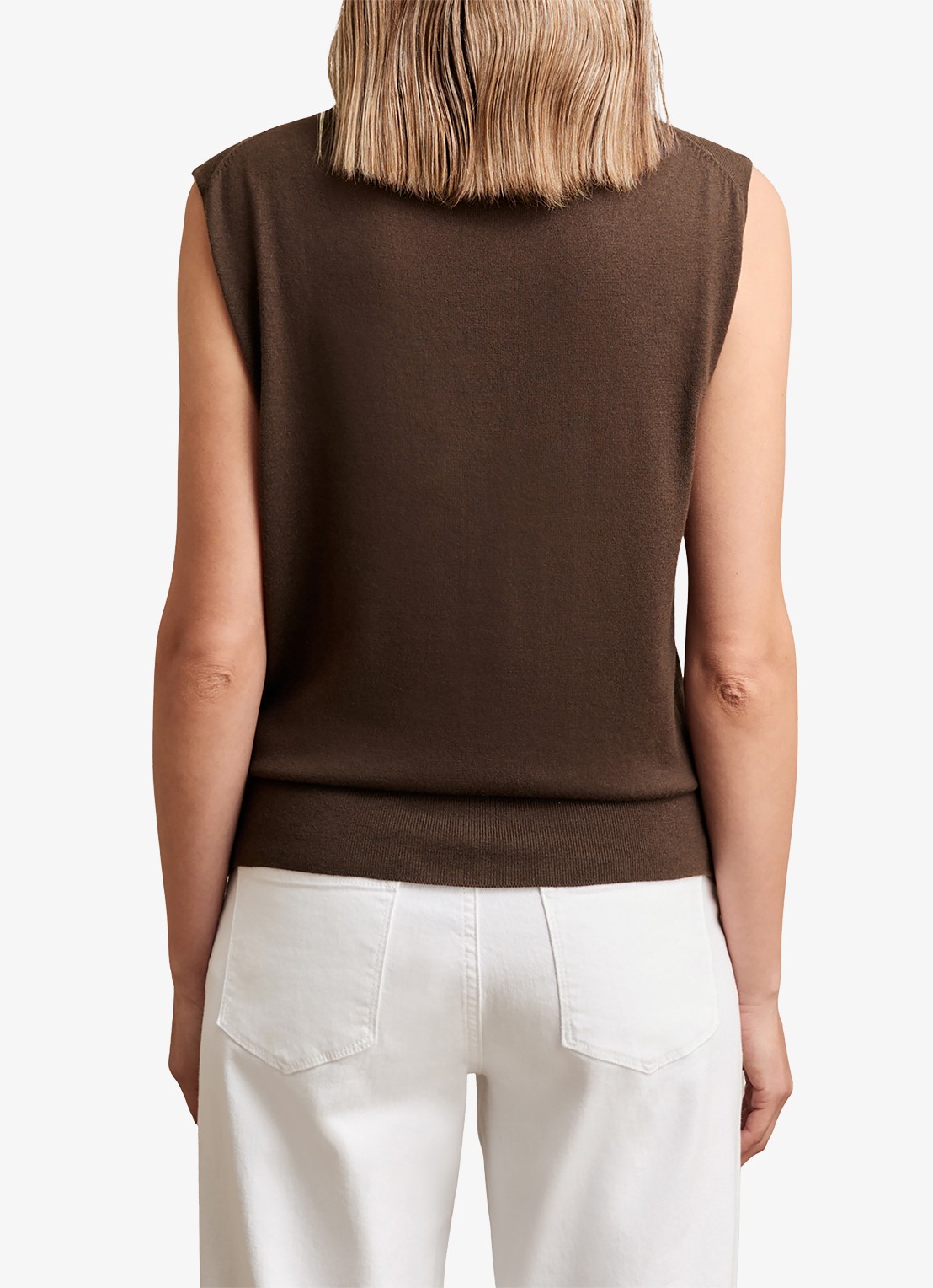 Reiss Harper mouwloze top van wol met col - achterkant 11 cognac