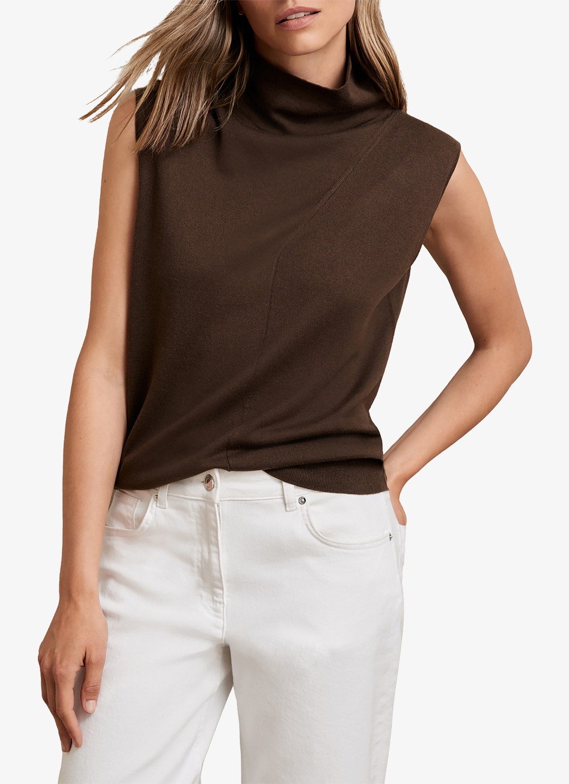Reiss Harper mouwloze top van wol met col - detail 5 cognac
