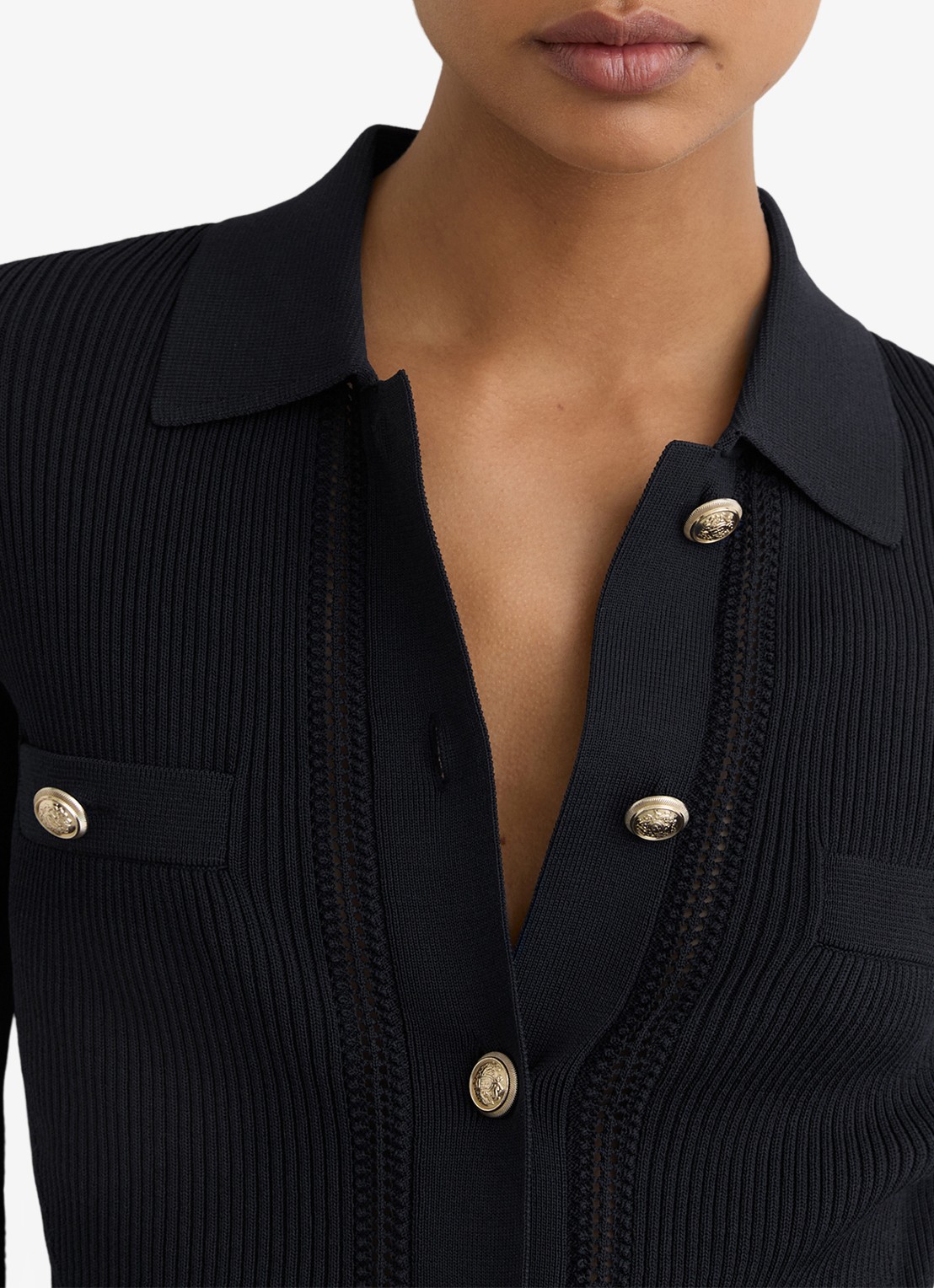 Reiss Harri fijngebreid vest met kraag - detail 5 donkerblauw
