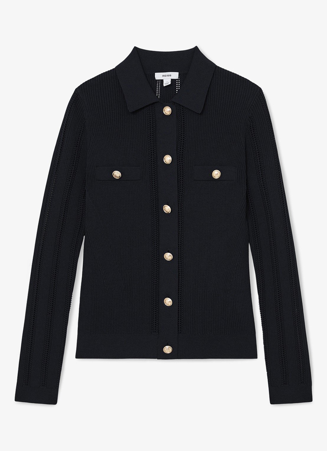 Reiss Harri fijngebreid vest met kraag - voorkant 2 donkerblauw