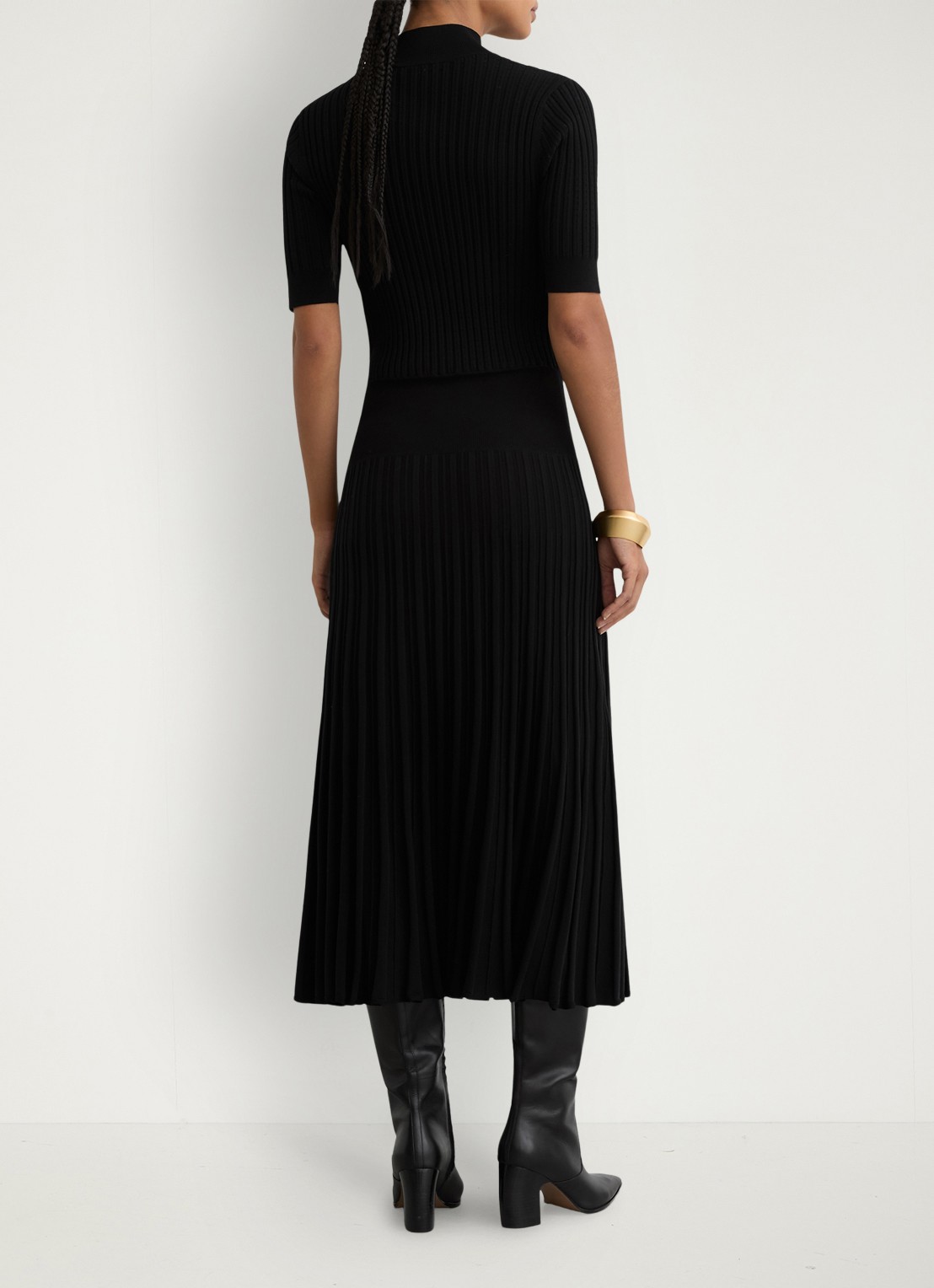 Reiss Harriet gebreide midi jurk met plooien - achterkant 2 black / zwart