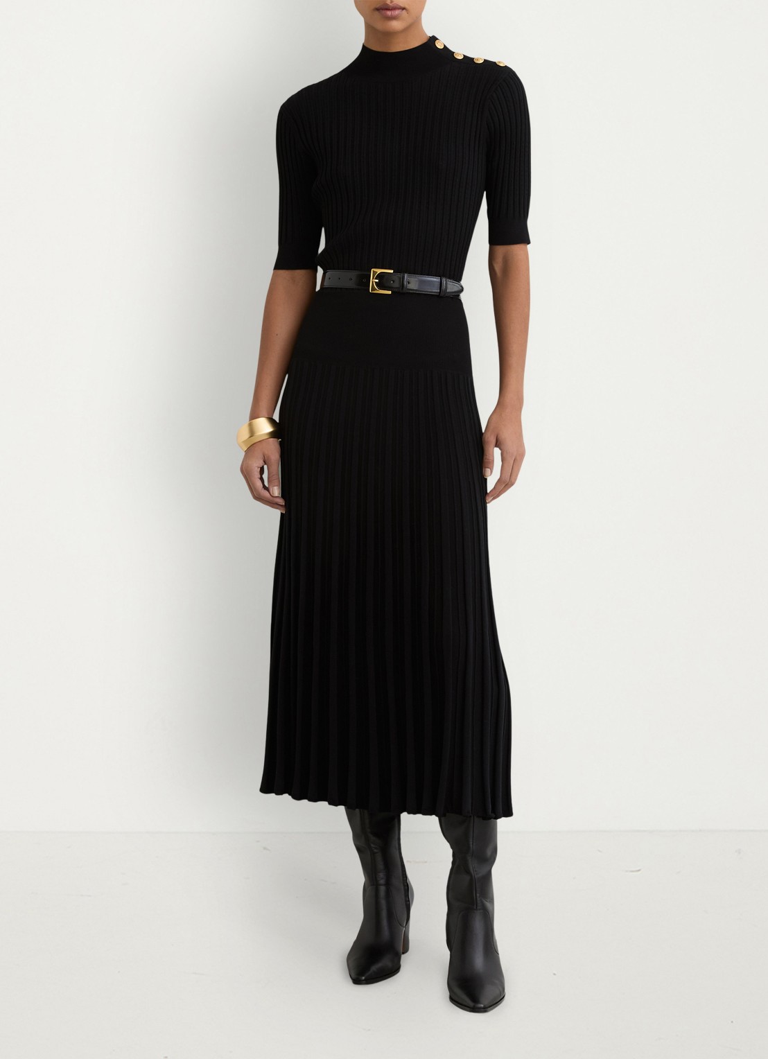 Reiss Harriet gebreide midi jurk met plooien - detail 3 black / zwart