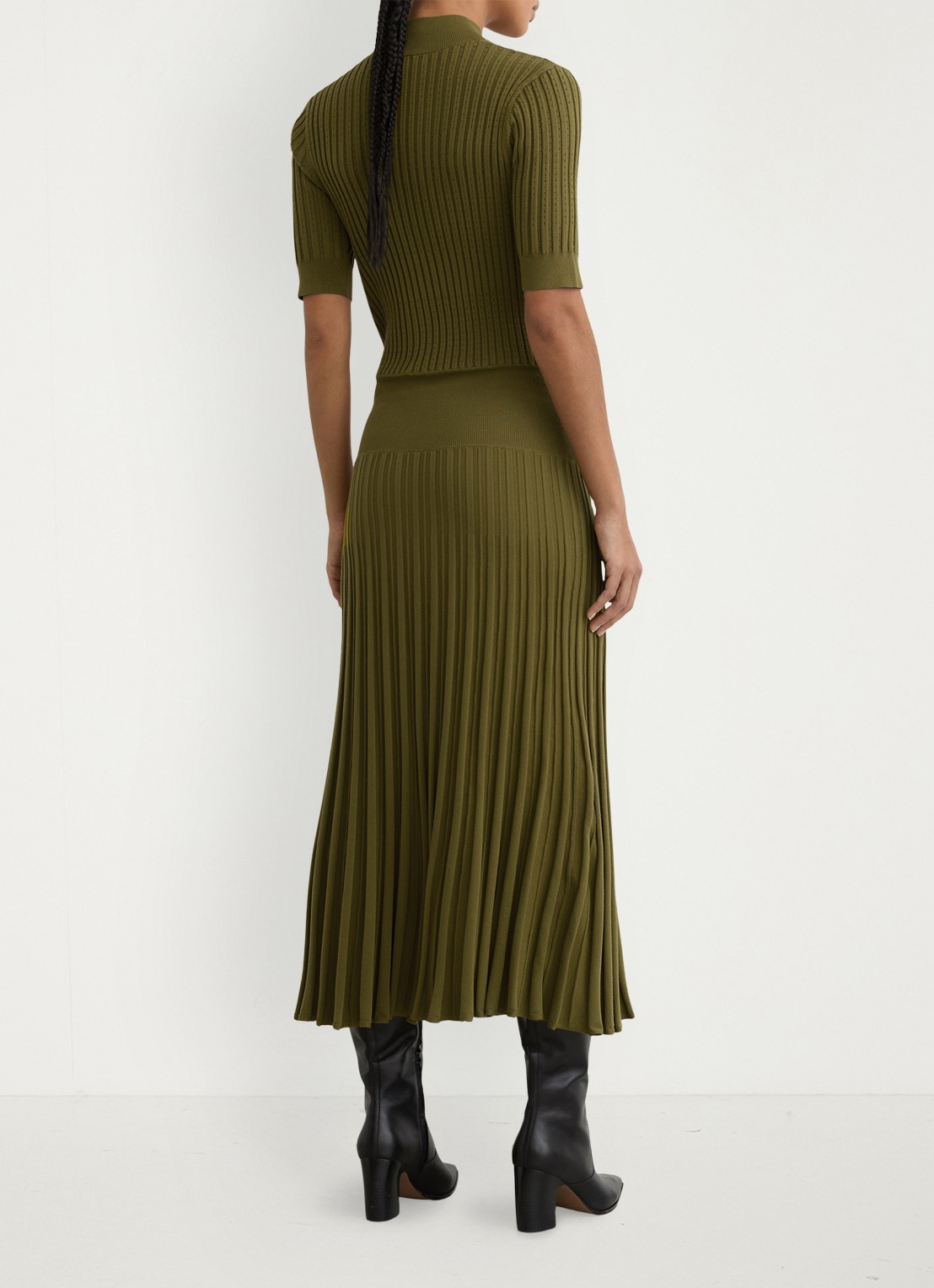 Reiss Harriet gebreide midi jurk met plooien - achterkant 7 groen