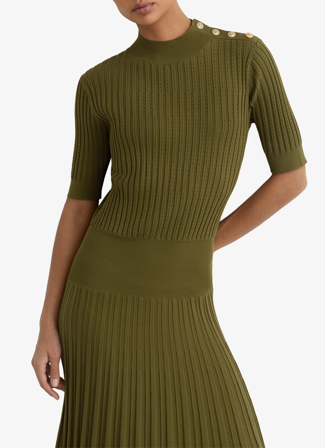 Reiss Harriet gebreide midi jurk met plooien - detail 2 groen