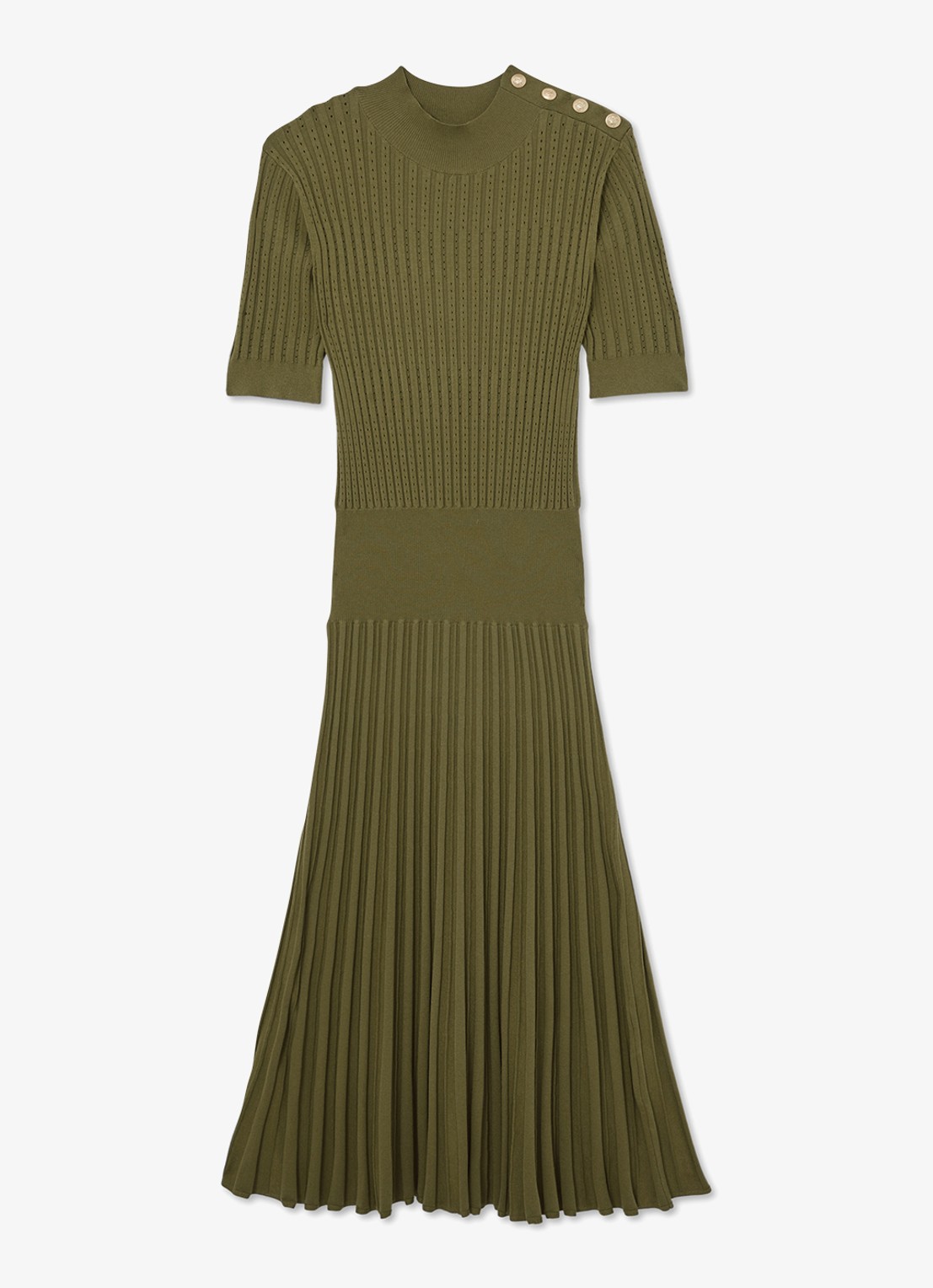 Reiss Harriet gebreide midi jurk met plooien - voorkant 6 groen