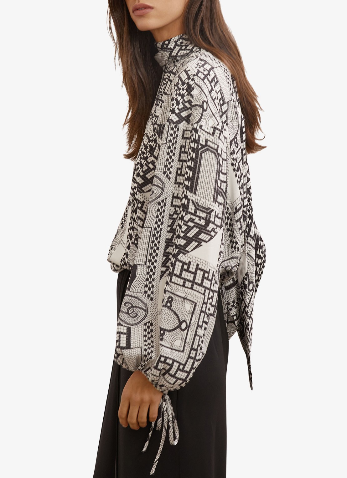 Reiss Harry tuniek met sjaalkraag en ballonmouwen - detail 3 zwart