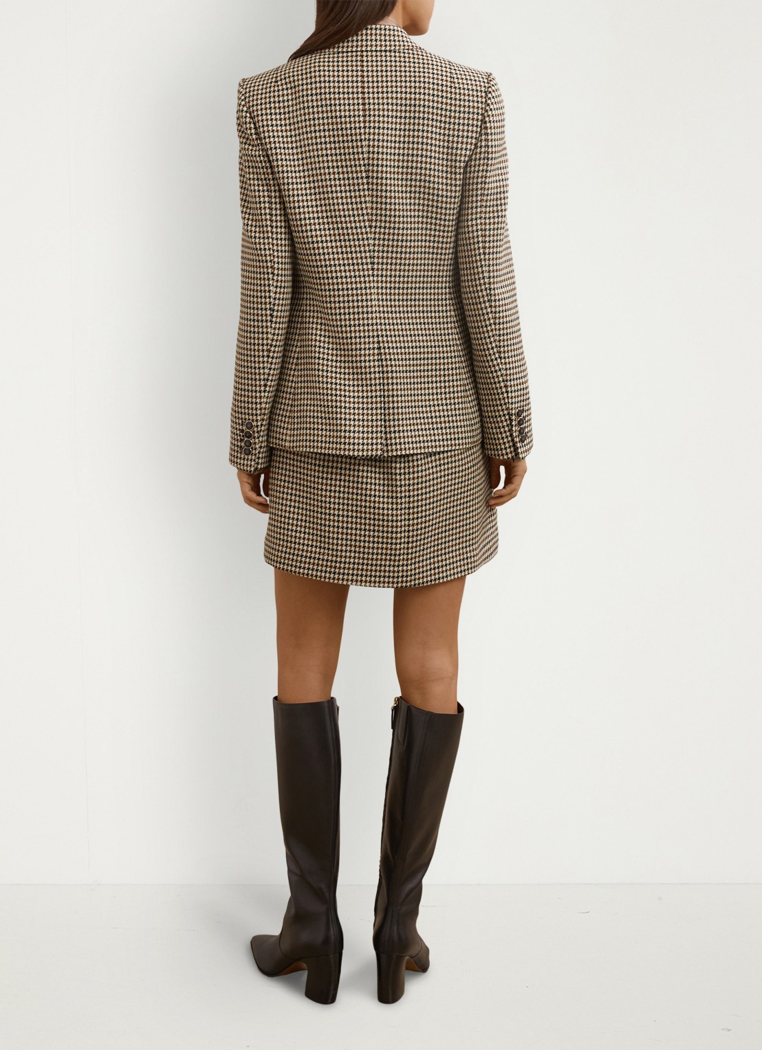 Reiss Hartley double-breasted blazer in wolblend met pied-de-poule dessin - achterkant 6 beige