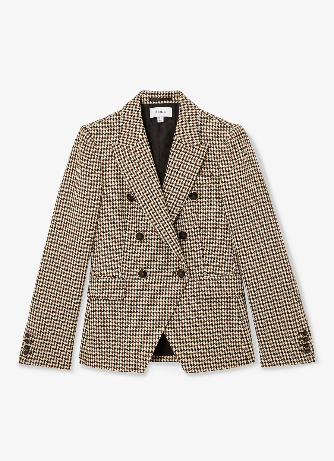 Reiss Hartley double-breasted blazer in wolblend met pied-de-poule dessin - voorkant 4 beige