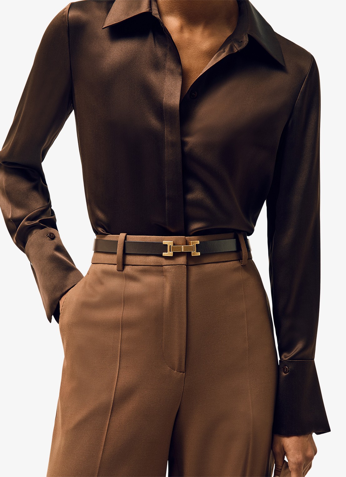 Reiss Hayley riem van leer - detail chocoladebruin