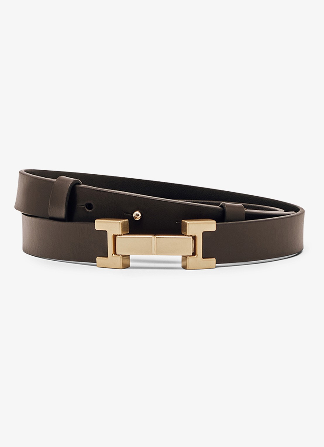 Reiss Hayley riem van leer - voorkant 3 chocoladebruin