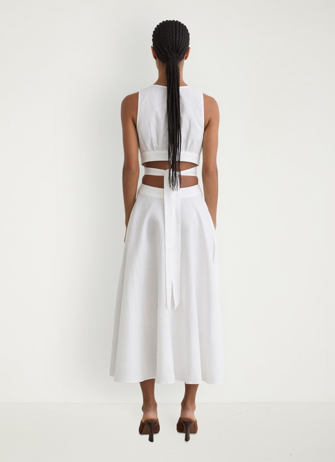 Reiss HAZEL Linen-Cotton Cut-Out Midi Dress - achterkant 7 wit