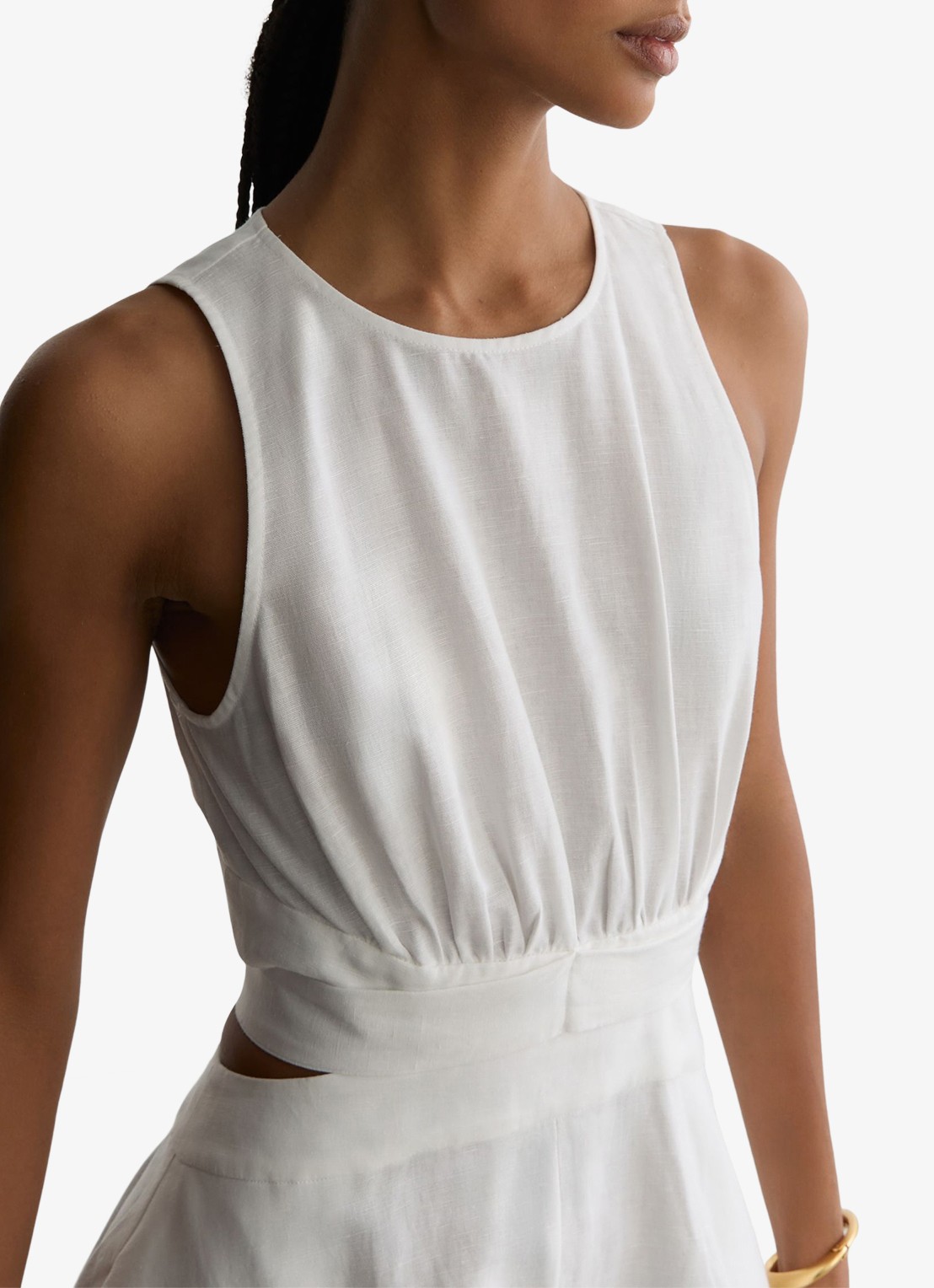 Reiss HAZEL Linen-Cotton Cut-Out Midi Dress - detail 5 wit