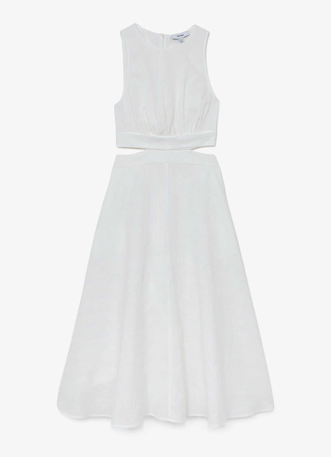 Reiss HAZEL Linen-Cotton Cut-Out Midi Dress - voorkant wit