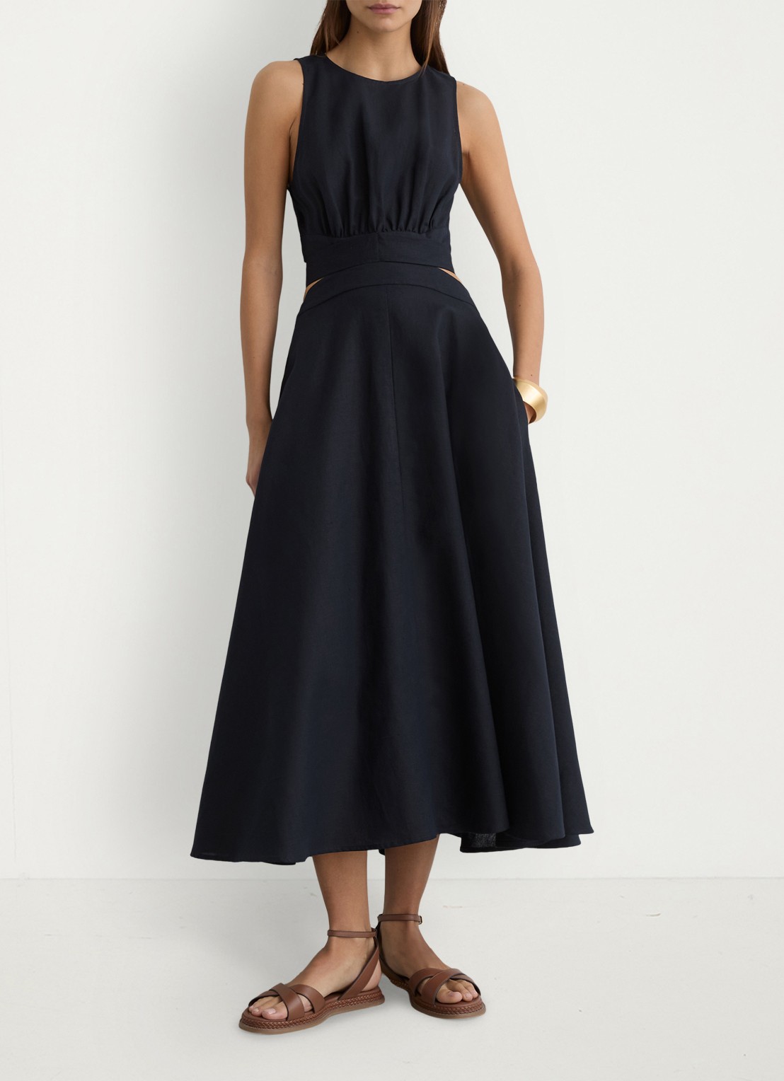 Reiss HAZEL Linen-Cotton Cut-Out Midi Dress - detail 3 donkerblauw