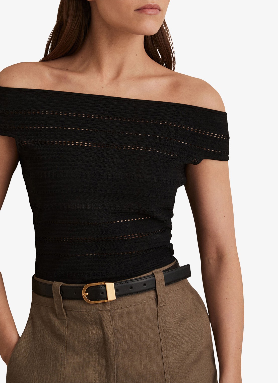 Reiss Hazel riem van leer - voorkant black / zwart