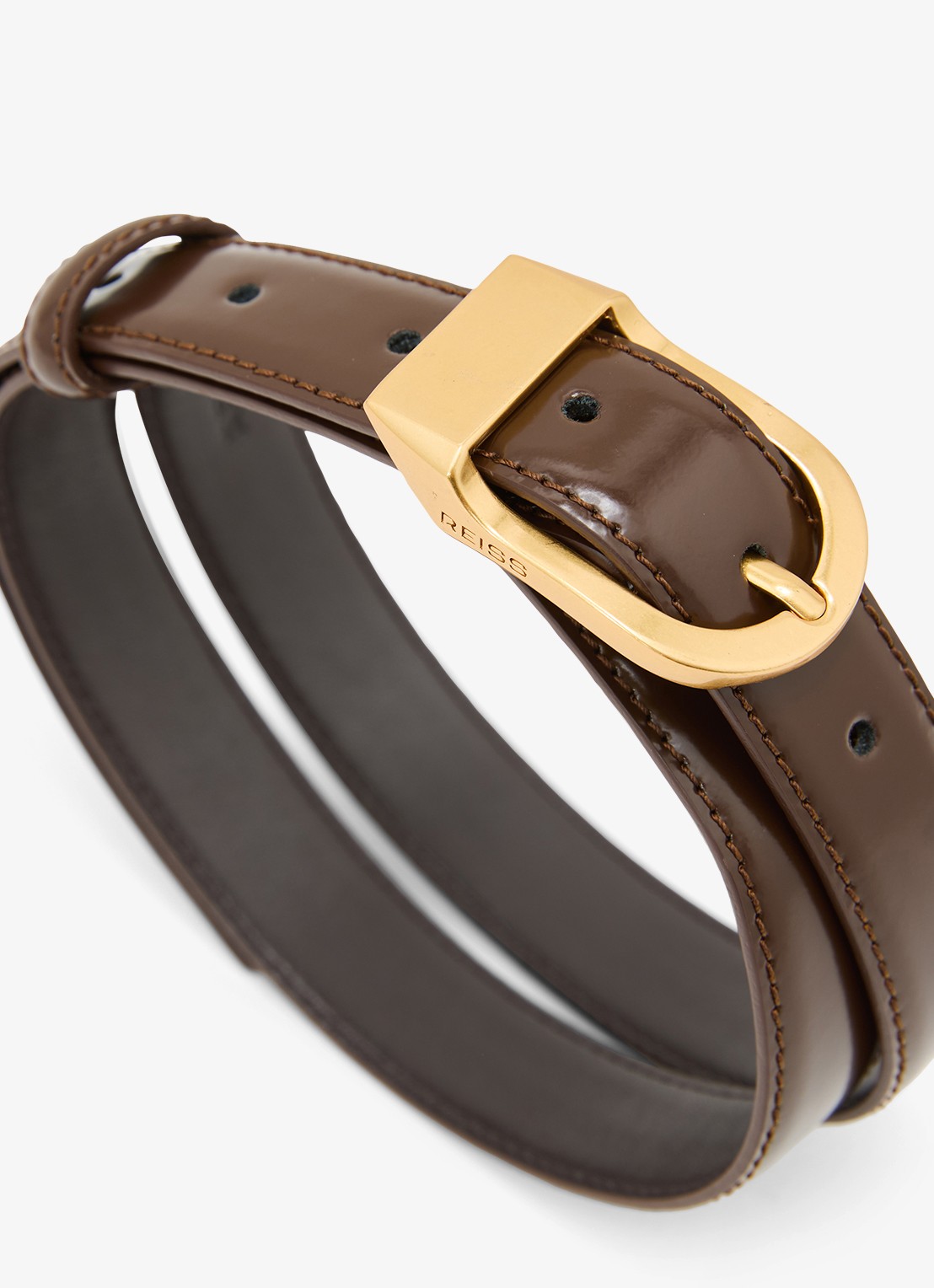 Reiss Hazel riem van leer - detail 4 chocoladebruin