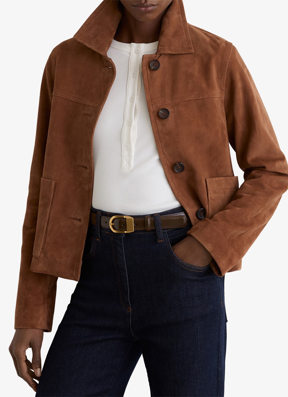 Reiss Hazel riem van leer - voorkant 2 chocoladebruin