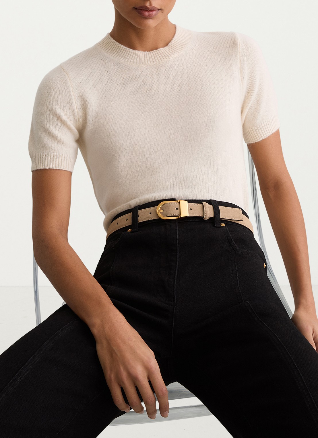 Reiss Hazel riem van leer - voorkant 2 grijs