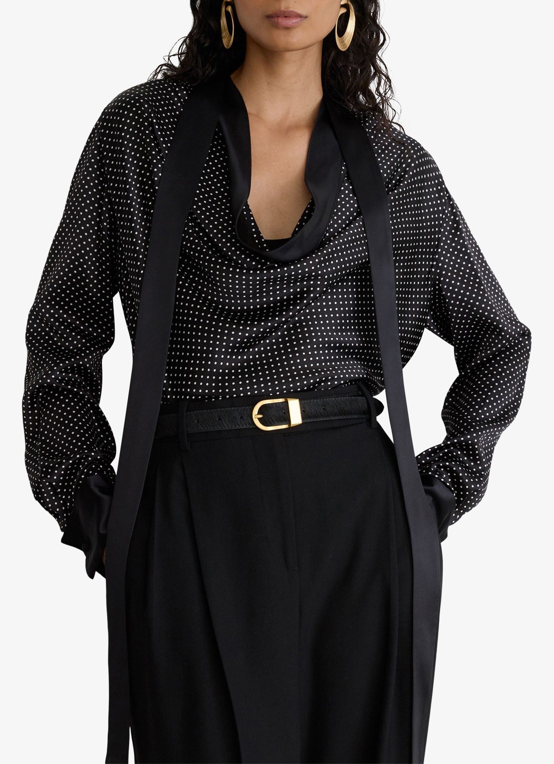 Reiss Hazel riem van leer  - voorkant 6 black / zwart