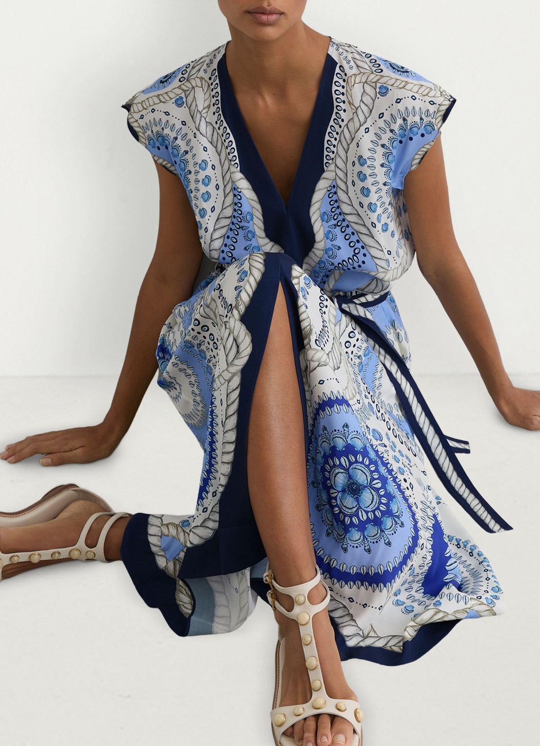 Reiss Heidi midi jurk met grafische print - detail 5 blauw