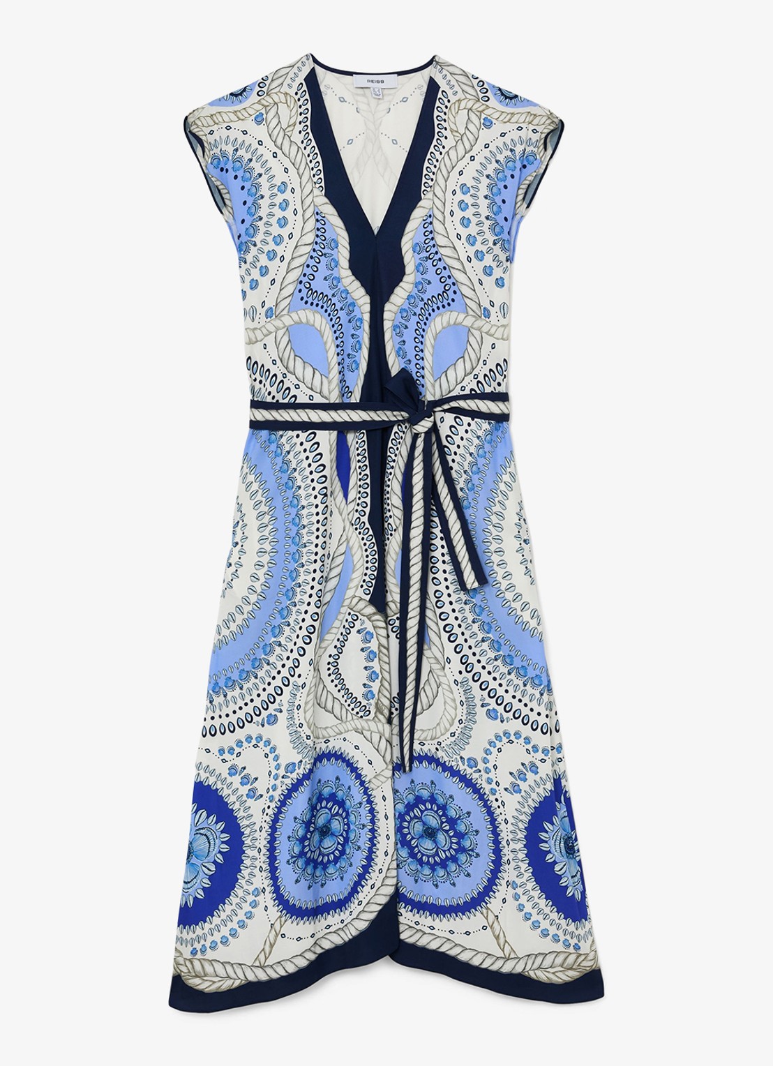 Reiss Heidi midi jurk met grafische print - voorkant blauw